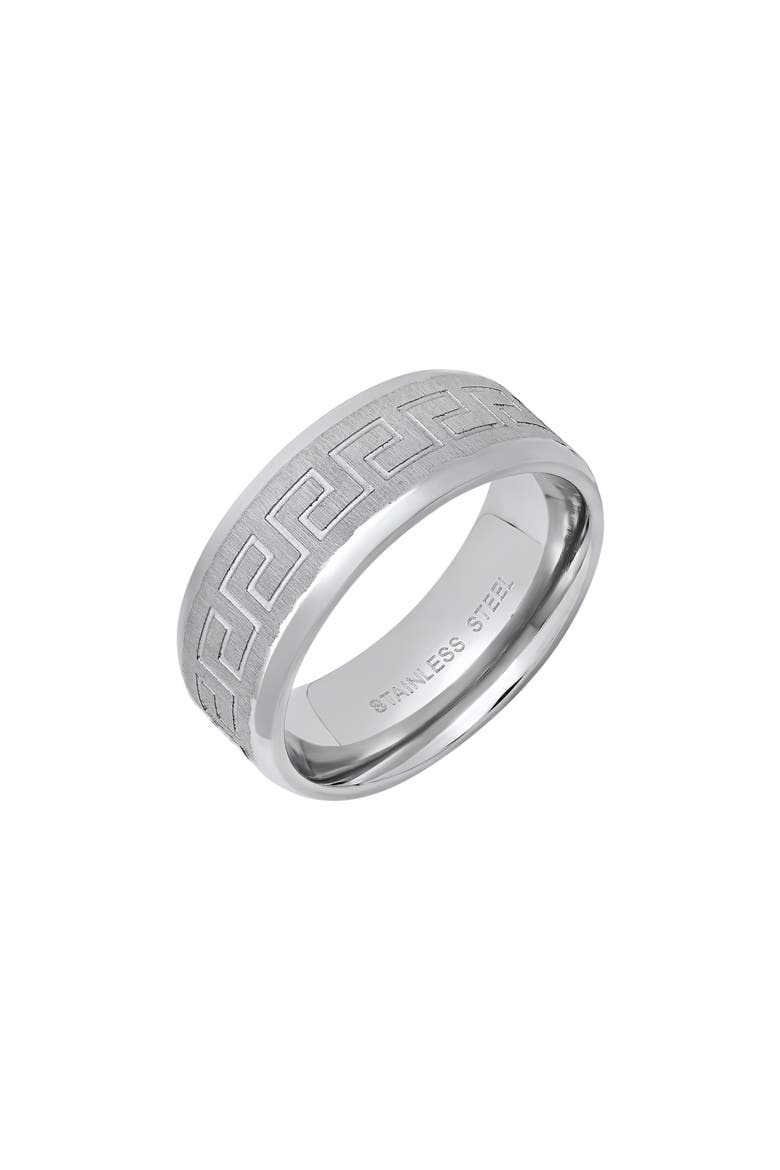 Men's Greek Key Brushed Band Ring, Alternate, color, SILVER