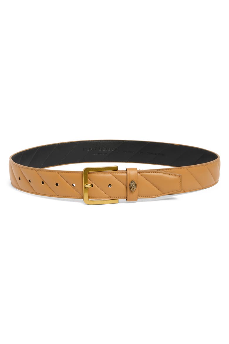 Eagle Buckle Quilted Leather Belt, Main, color, DARK CAMEL
