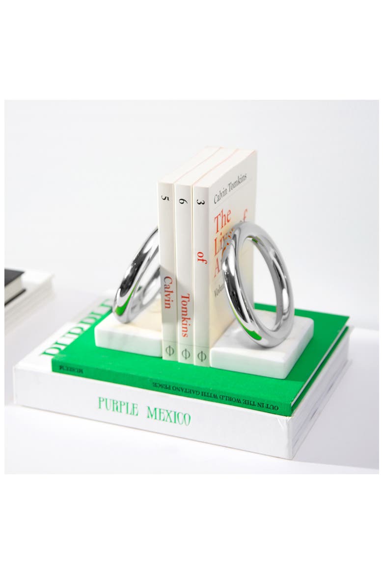 Ring Marble Bookends, Alternate, color, WHITE AND SILVER