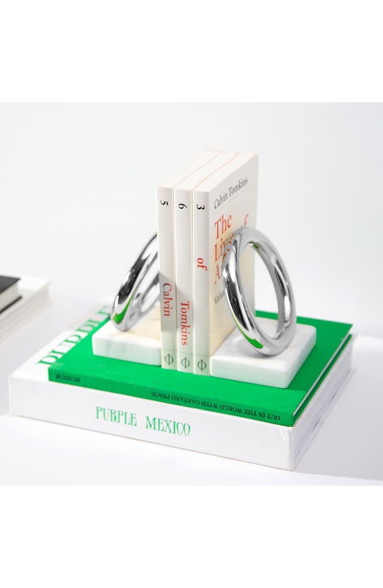 ANNA New York Ring Marble Bookends, Alternate, color, White And Silver