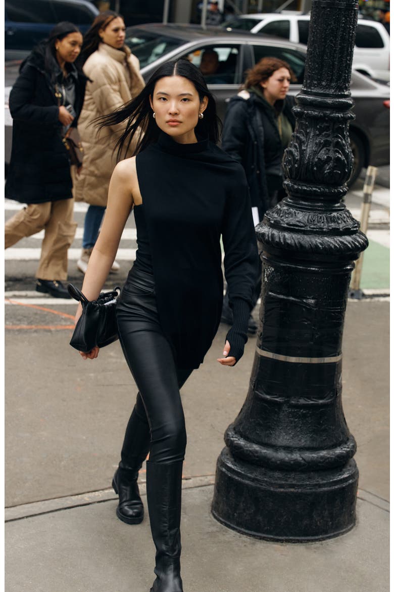 Berlin One Sleeve Turtleneck Top, Alternate, color, BLACK