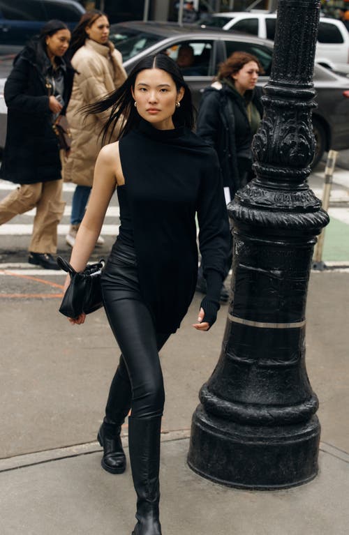 Two Lines By Marcella Berlin One Sleeve Turtleneck Top In Black
