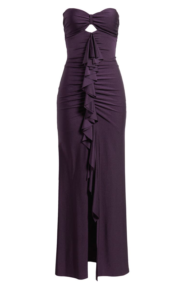 Emerald Sundae Strapless Ruffle Sateen Gown, Alternate, color, Eggplant