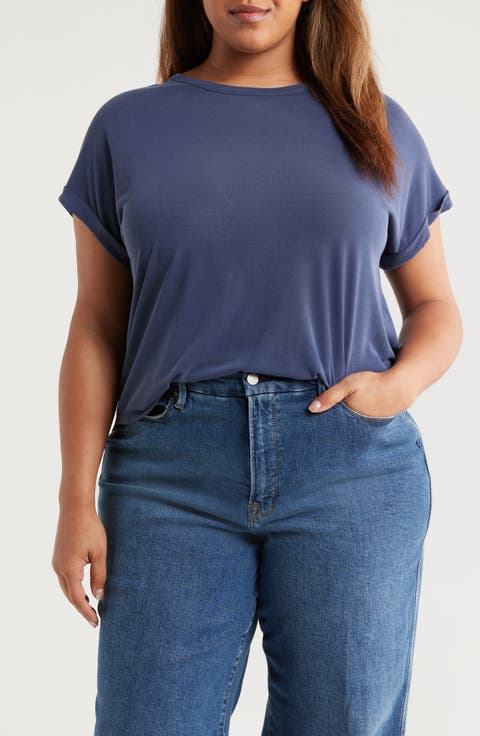 Sandwash Short Dolman Sleeve Knit Top (Plus)