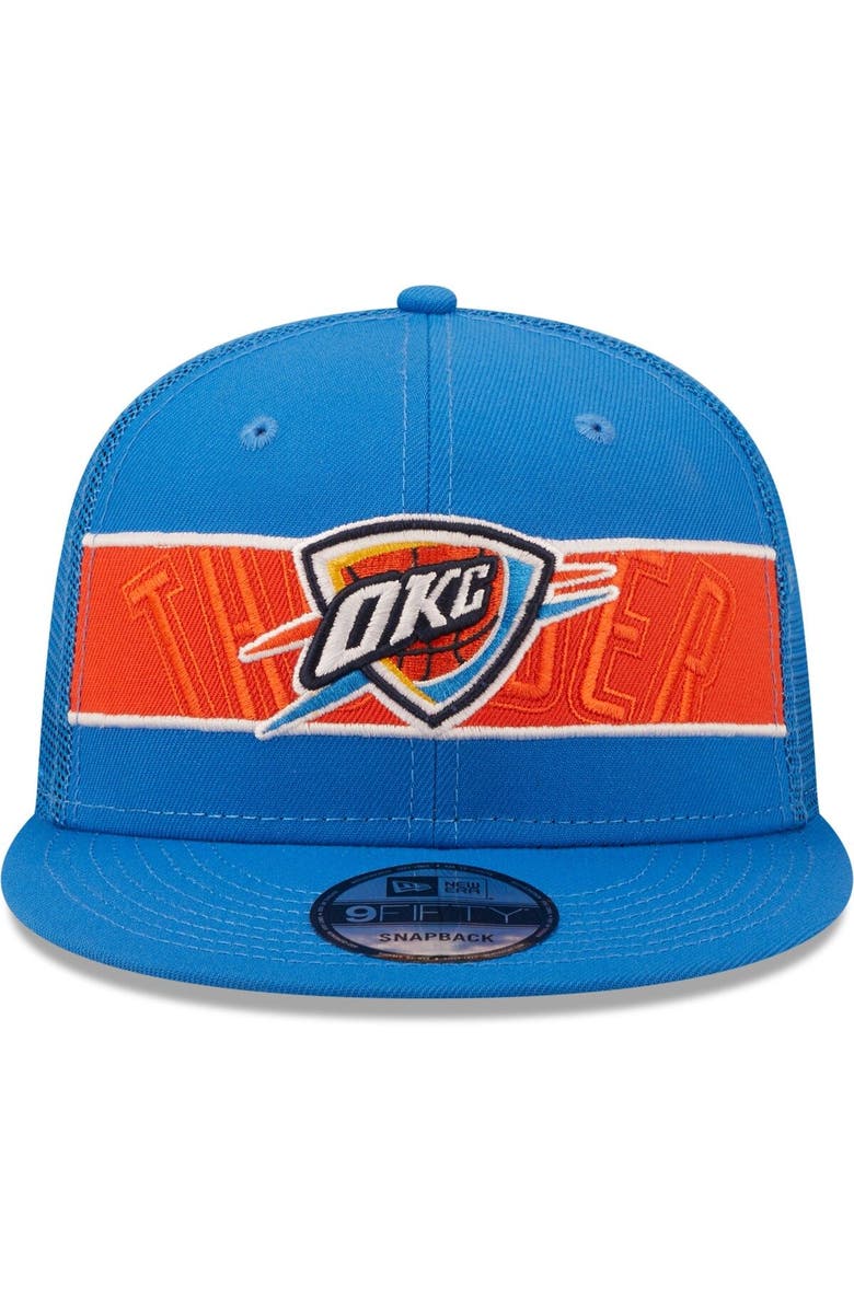 New Era Men's New Era Blue Oklahoma City Thunder Tonal Band Trucker 9FIFTY Snapback Hat, Alternate, color,