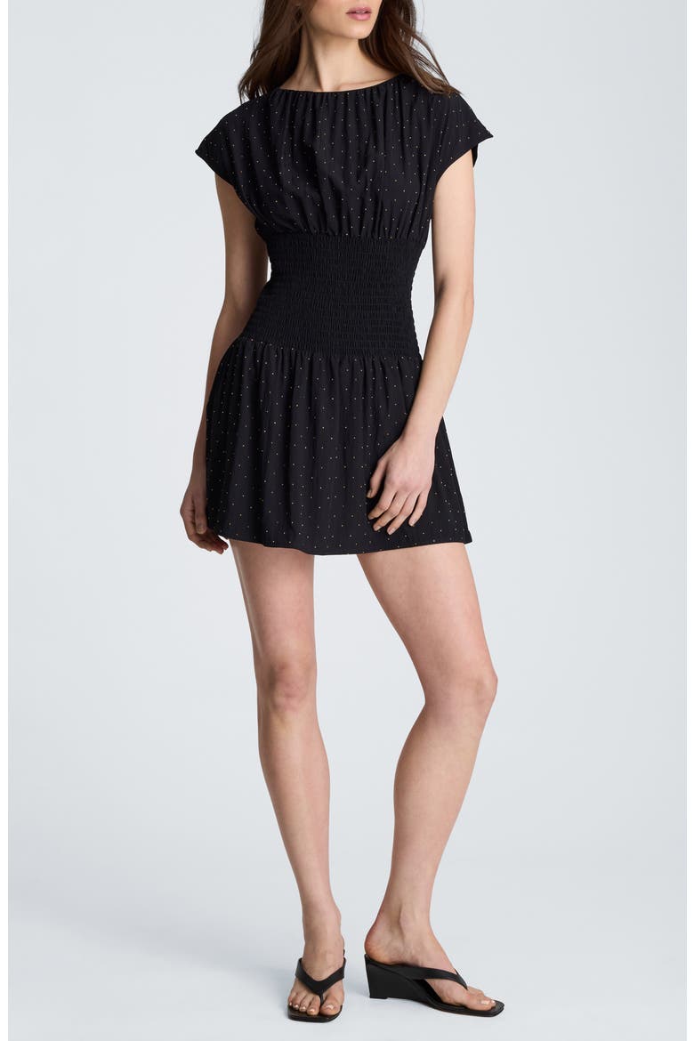 Pin Dot Smock Waist Minidress, Main, color, BLACK