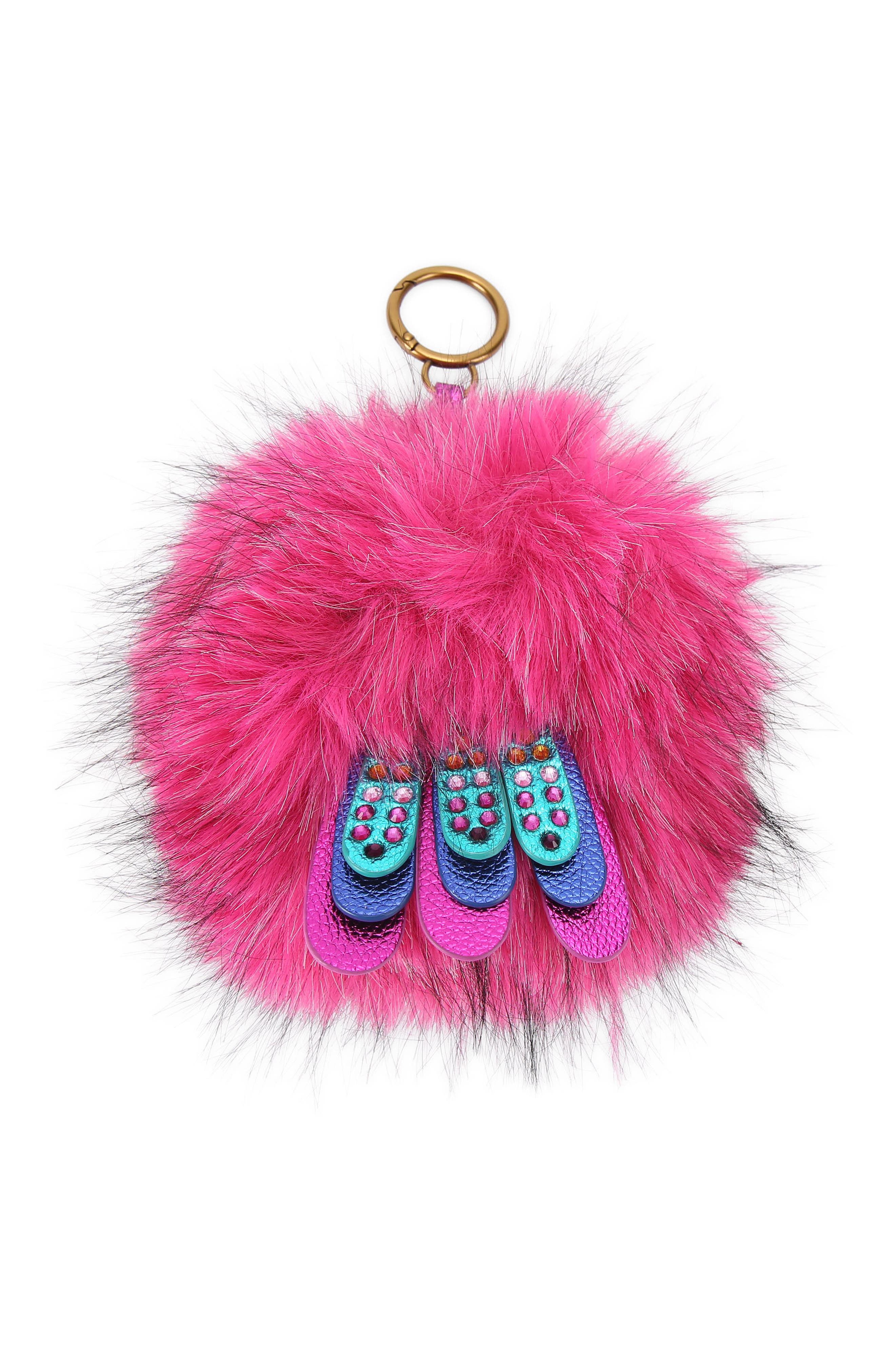 Kurt Geiger London Faux Fur Pompom Eagle Bag Charm, Alternate, color, Open Pink