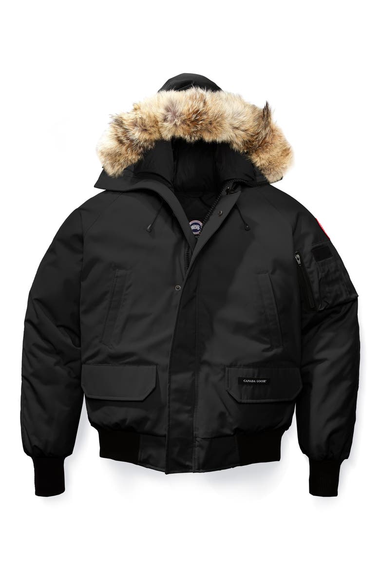 Chilliwack Down Bomber Jacket with Genuine Coyote Fur Trim, Alternate, color, BLACK