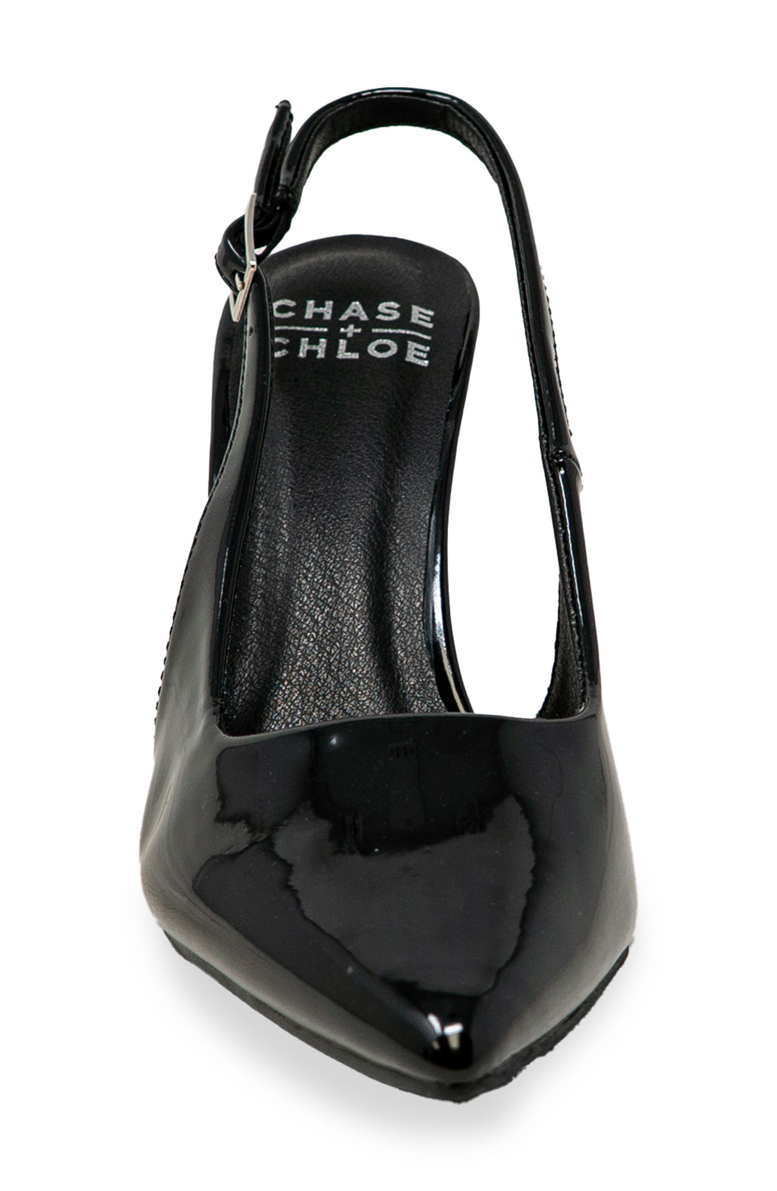 CHASE AND CHLOE Pointed Toe Slingback Pump, Alternate, color, Black Patent
