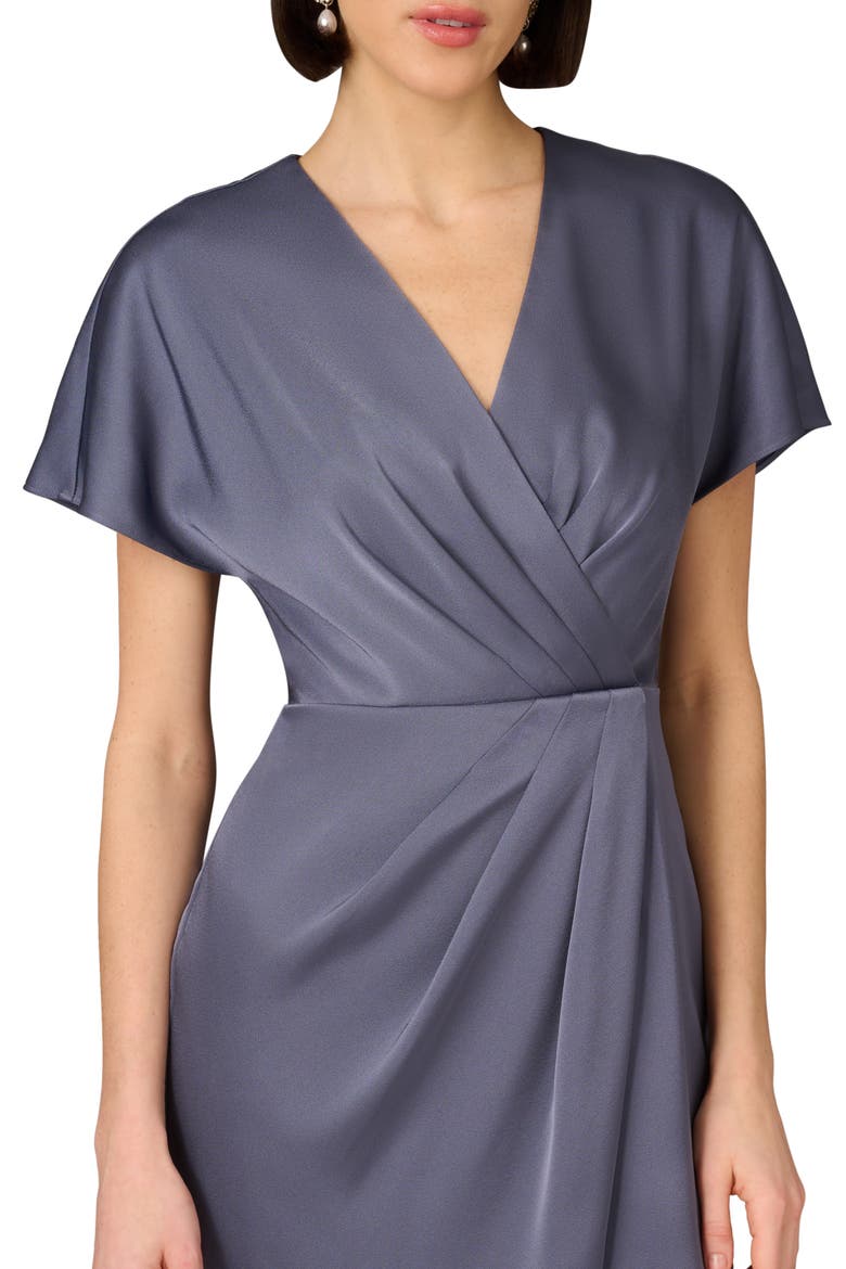 Pleat Front Crepe Back Satin Cocktail Dress, Alternate, color, STORMY SKY