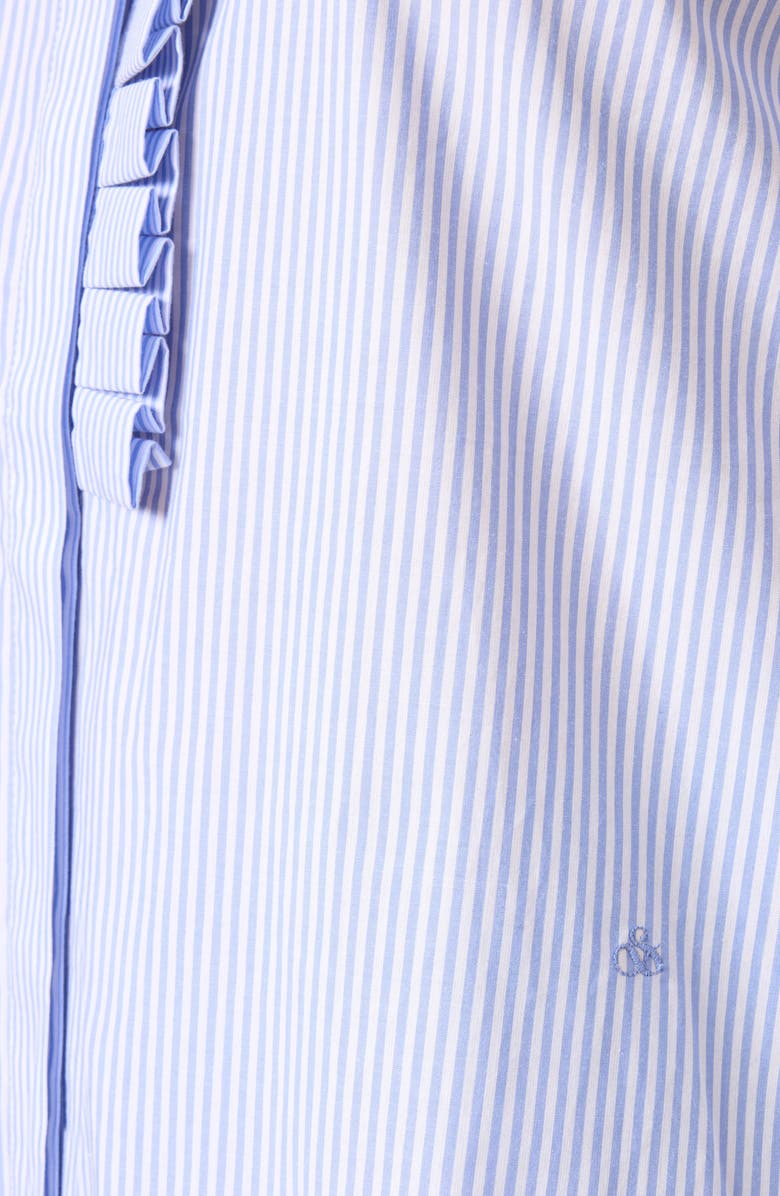 Scotch & Soda Ruffle Placket Oversize Button-Up Shirt, Alternate, color, Mystic Blue And White Stripes