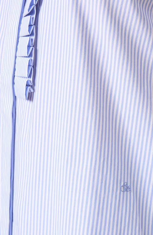 Scotch & Soda Ruffle Placket Oversize Button-up Shirt In Mystic Blue And White Stripes