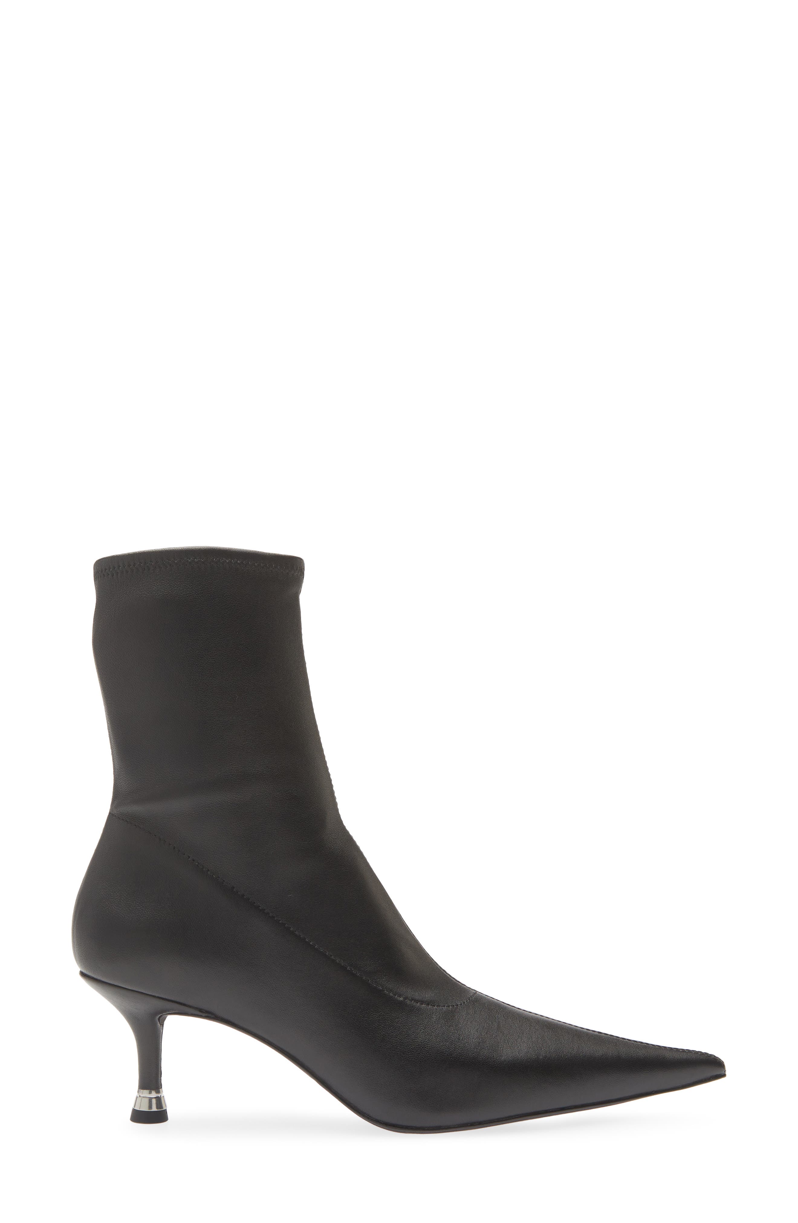 Fei Pointed Toe Stretch Leather Ankle Boot, Alternate, color, BLACK