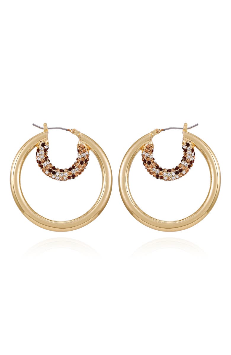 Vince Camuto Pavé Crystal Double Hoop Earrings, Alternate, color, Gold Tone