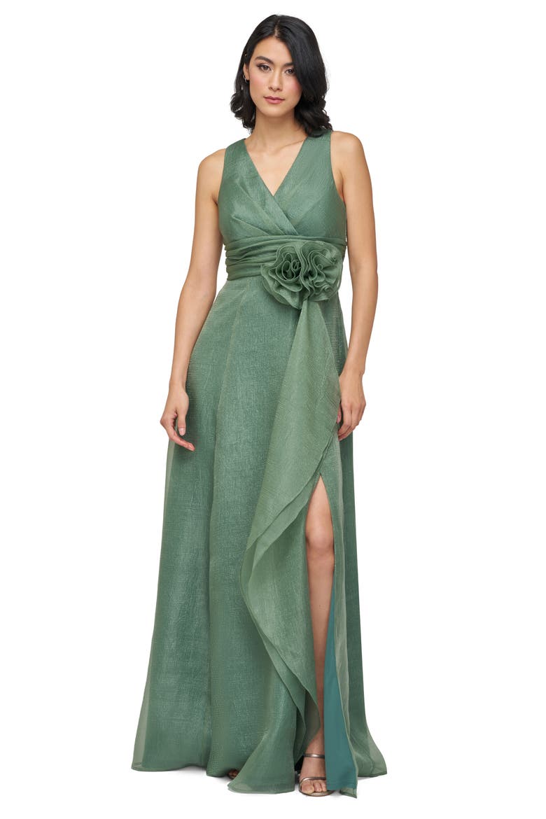 Della Rosette Detail Sleeveless Organza Gown, Alternate, color, MALLARD
