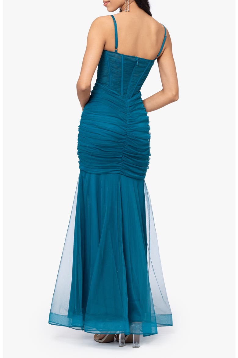 Ruched Corset Mermaid Gown, Alternate, color, TEAL