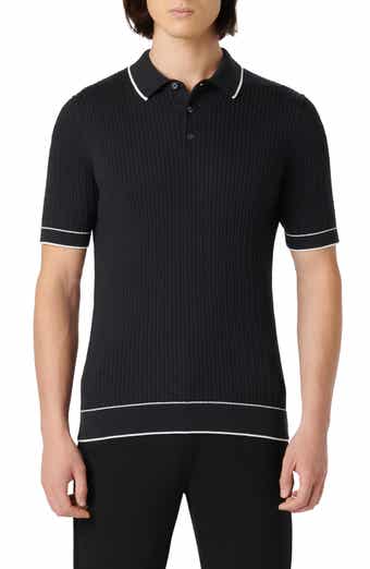Bugatchi Tipped Rib Cable Stitch Polo Sweater