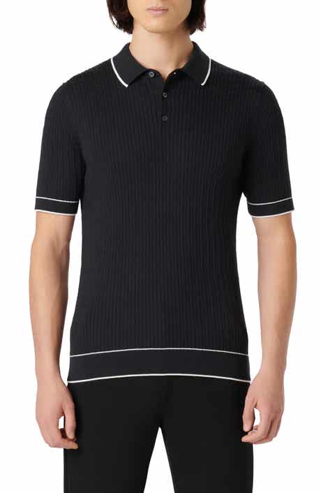 Bugatchi Tipped Rib Cable Stitch Polo Sweater