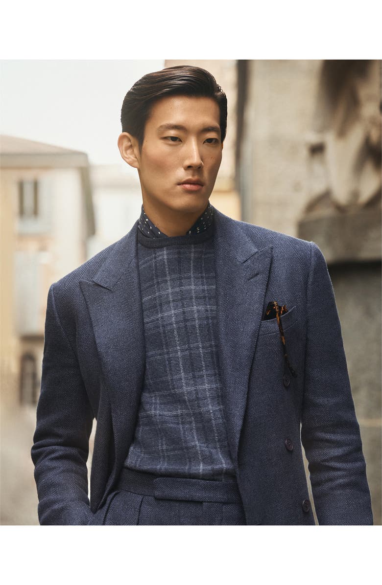 Ralph Lauren Purple Label Gregory Flat Front Straight Fit Silk & Linen Pants, Alternate, color, Navy