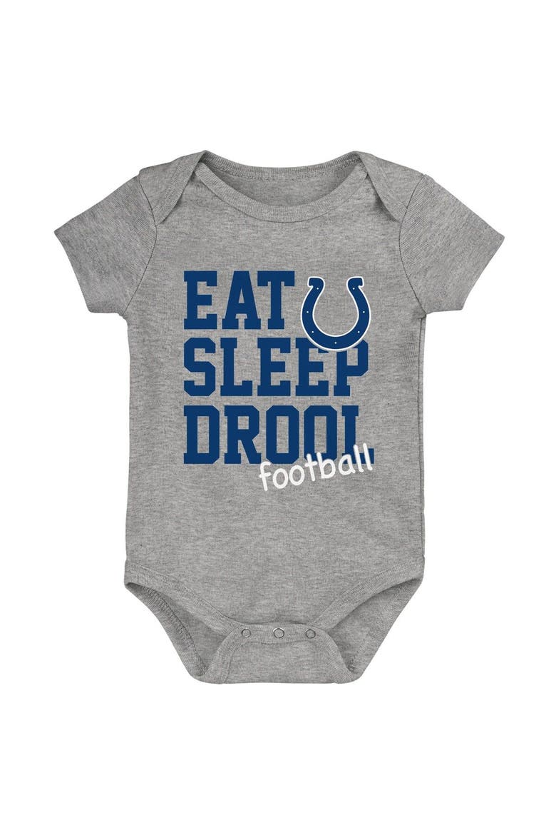 Newborn & Infant Royal/White/Heather Gray Indianapolis Colts Three-Pack Eat, Sleep & Drool Retro Bodysuit Set, Alternate, color, Royal