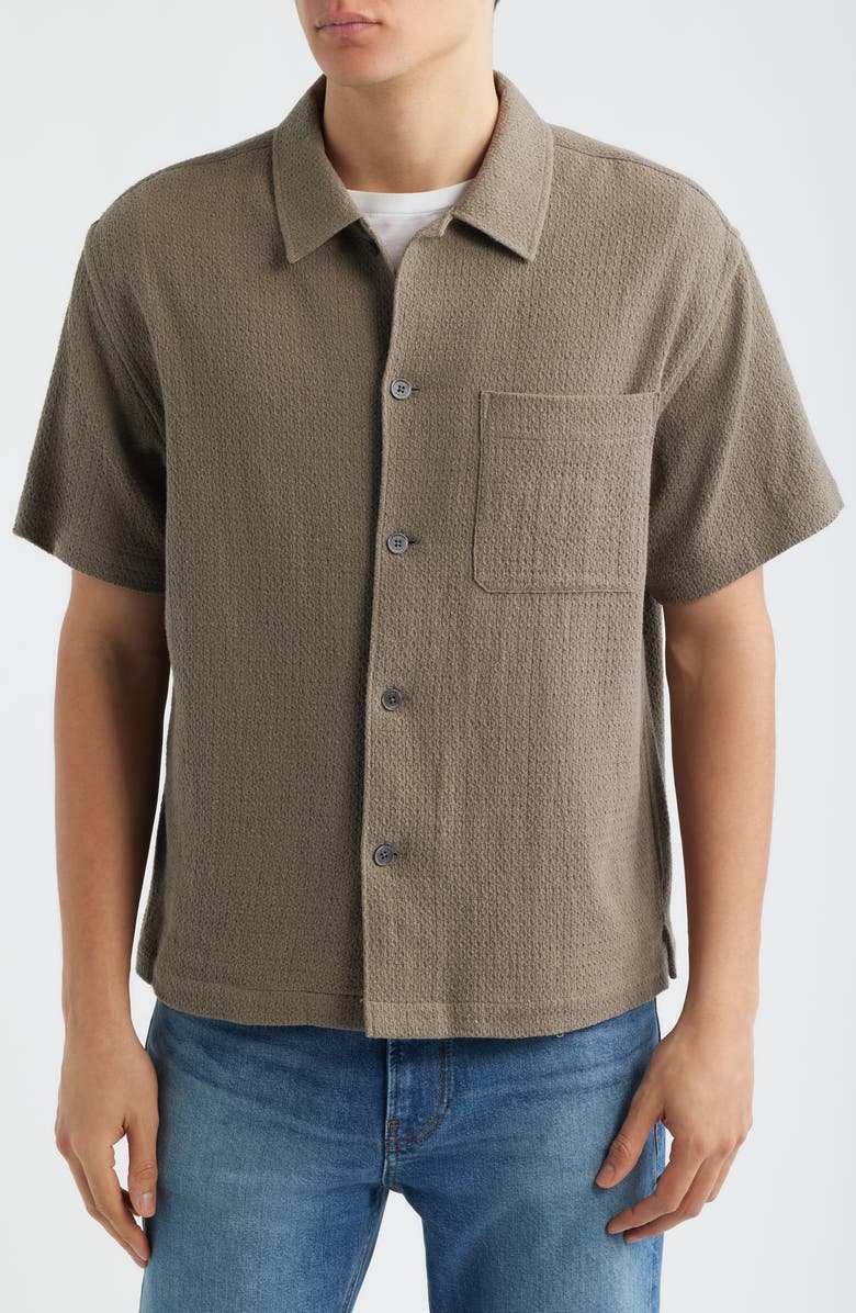 FRAME Open Weave Short Sleeve Cotton Blend Button-Up Shirt, Alternate, color, Warm Grey
