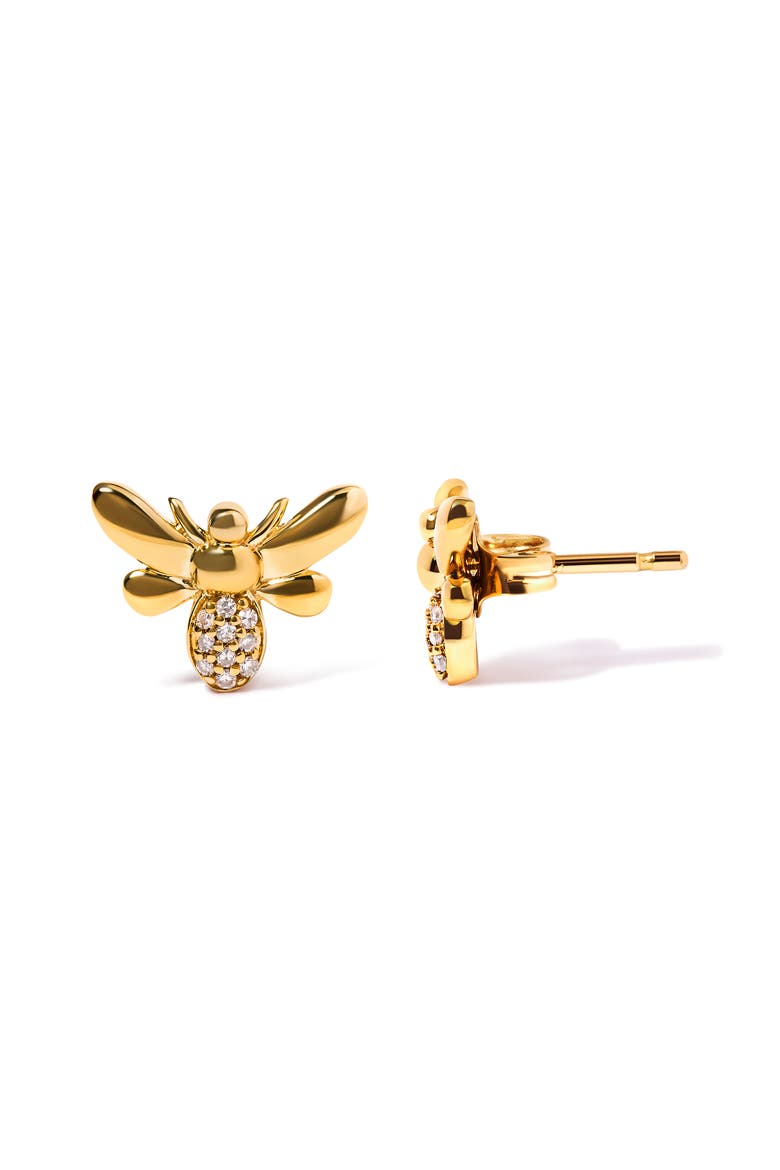 10K Yellow Gold Diamond Accented Bumble Bee Stud Earring, Alternate, color, Yellow