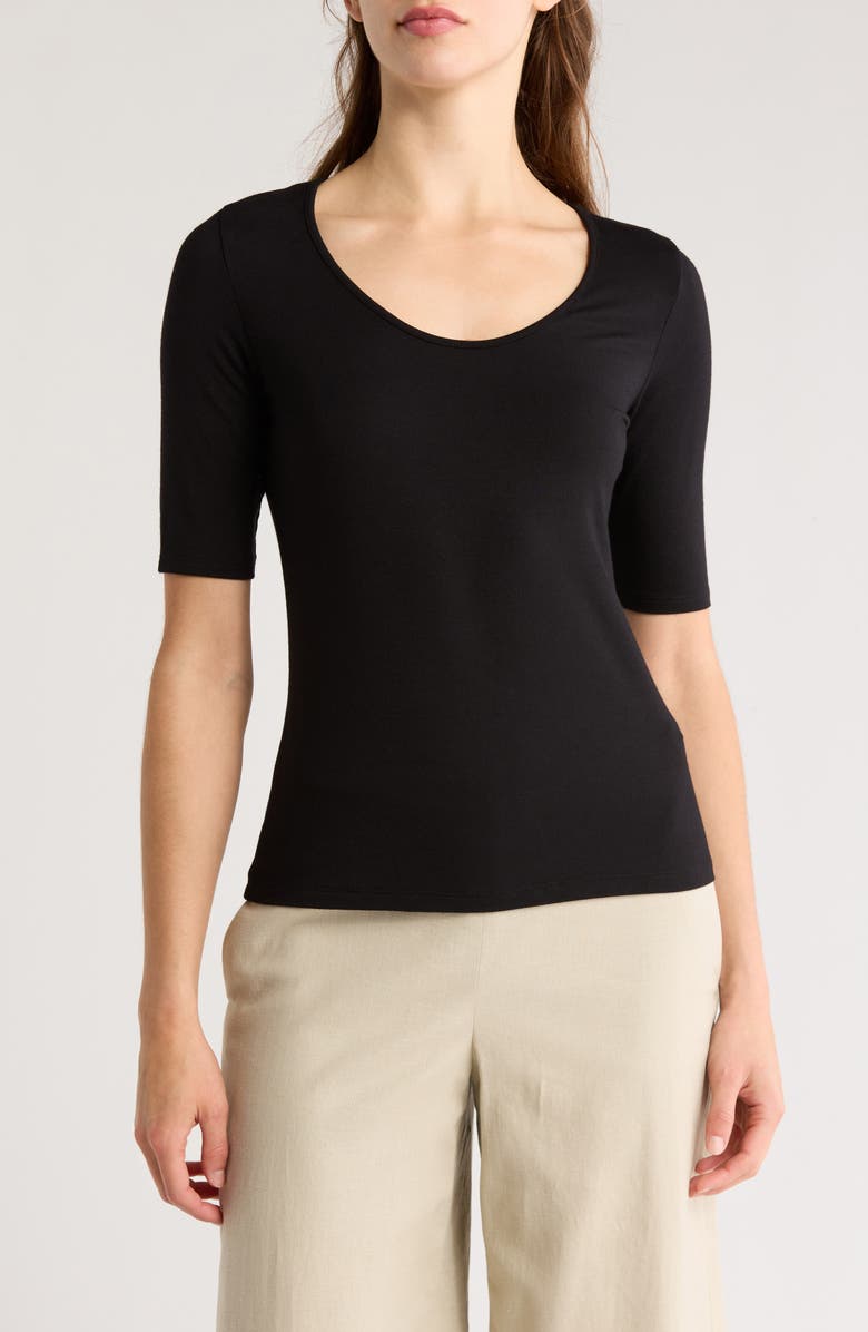 Vince Scoop Neck Elbow Sleeve T-Shirt, Main, color, Black