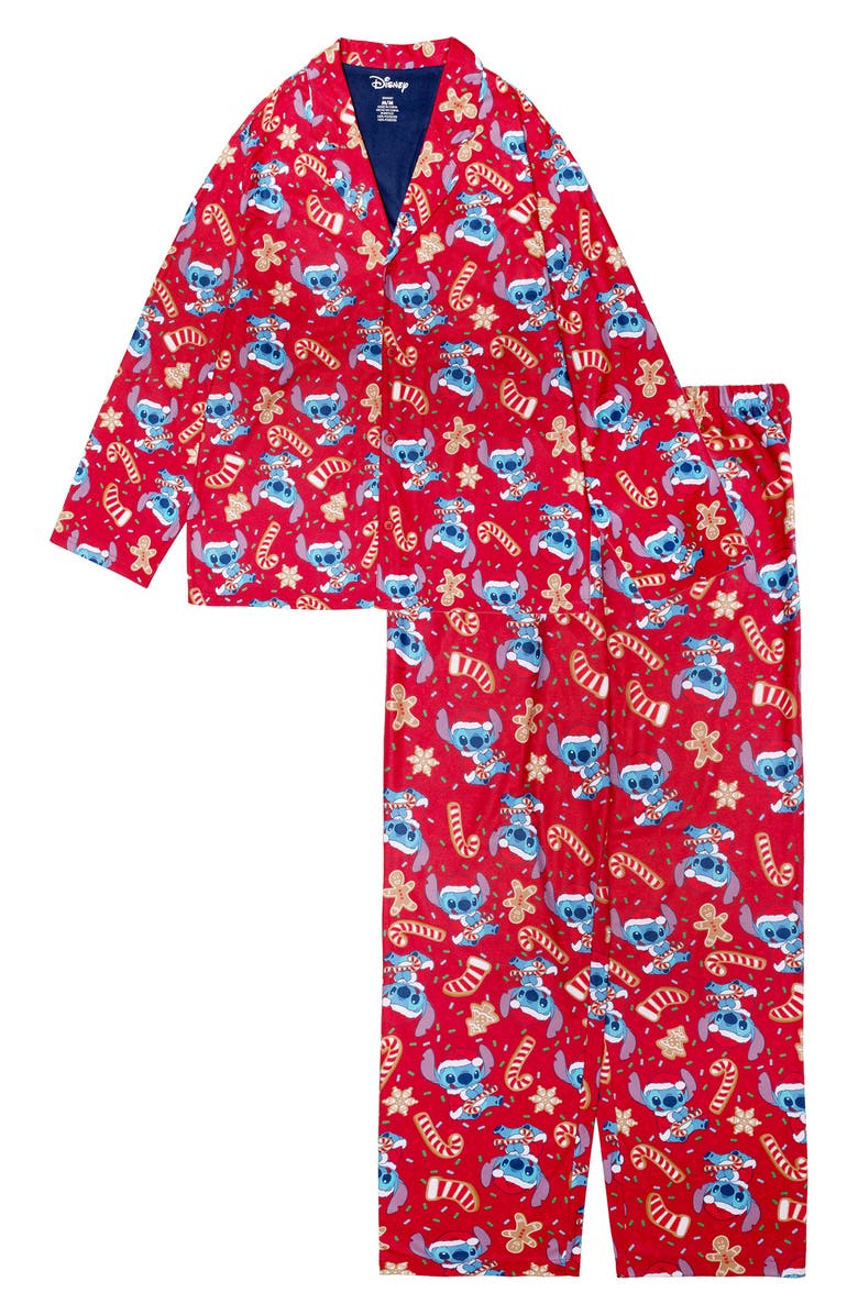 AME x Disney<sup>®</sup> Dad Stitch Holiday Long Pajamas, Main, color, Red