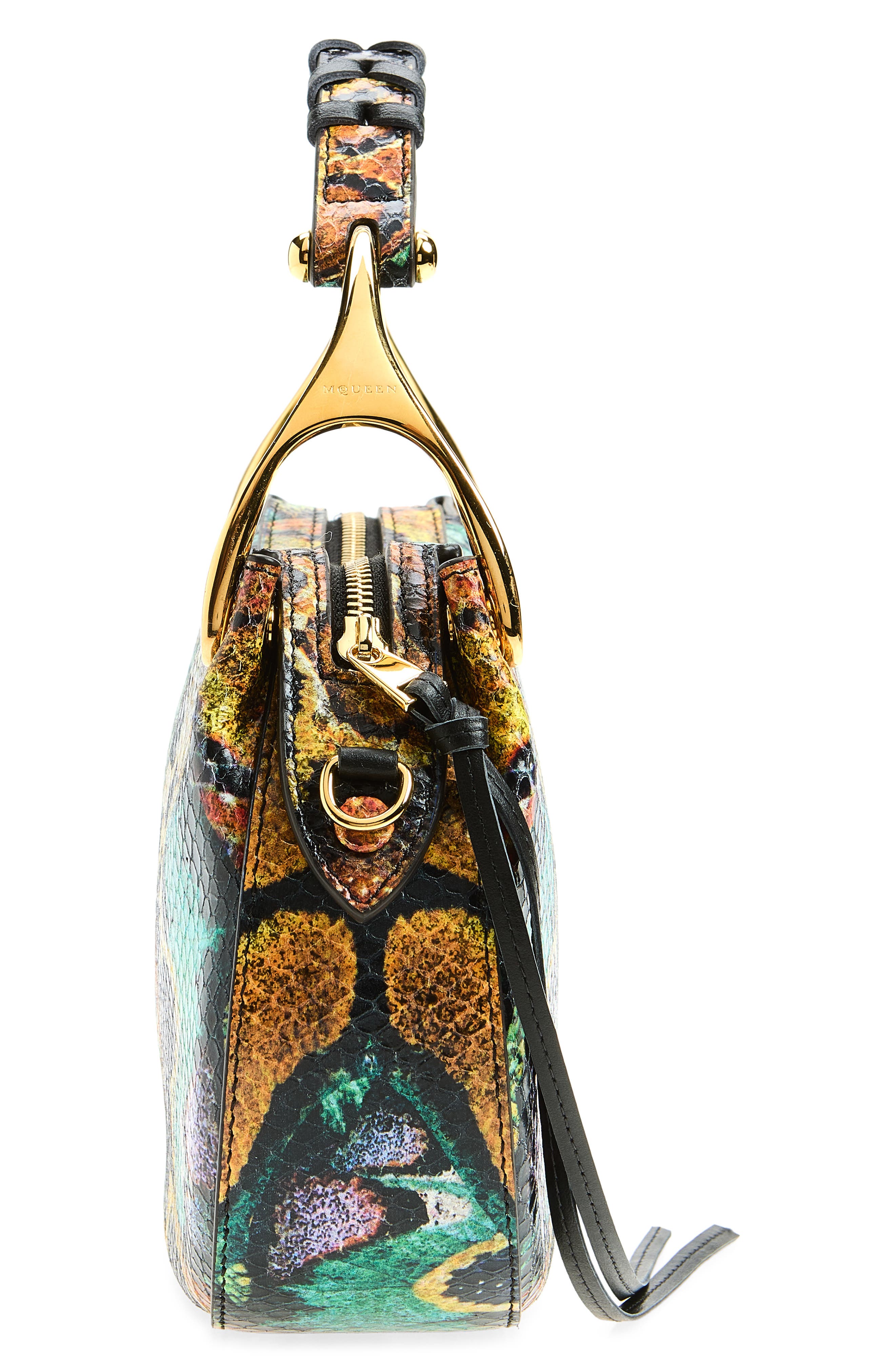 McQueen Mini Wishbone Snakeskin Embossed Leather Top Handle Bag, Alternate, color, Mix Color