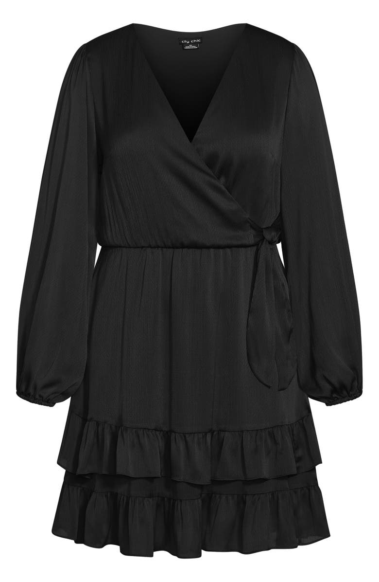 City Chic Arya Long Sleeve Faux Wrap Satin Dress, Alternate, color,