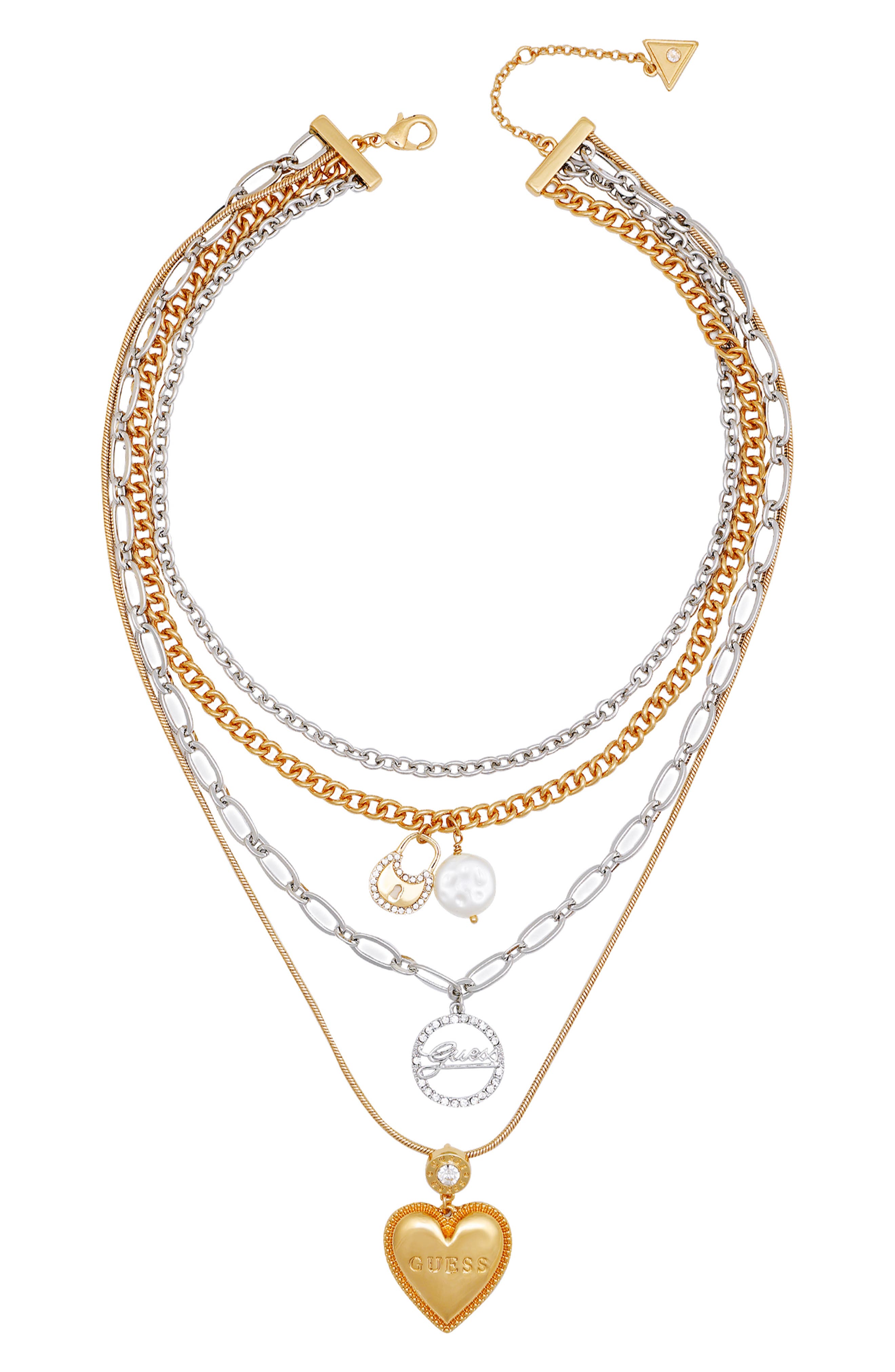 GUESS Crystal Pendant Two-Tone Layered Necklace