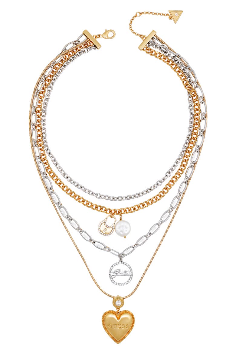 Crystal Pendant Two-Tone Layered Necklace, Main, color, TWO TONE