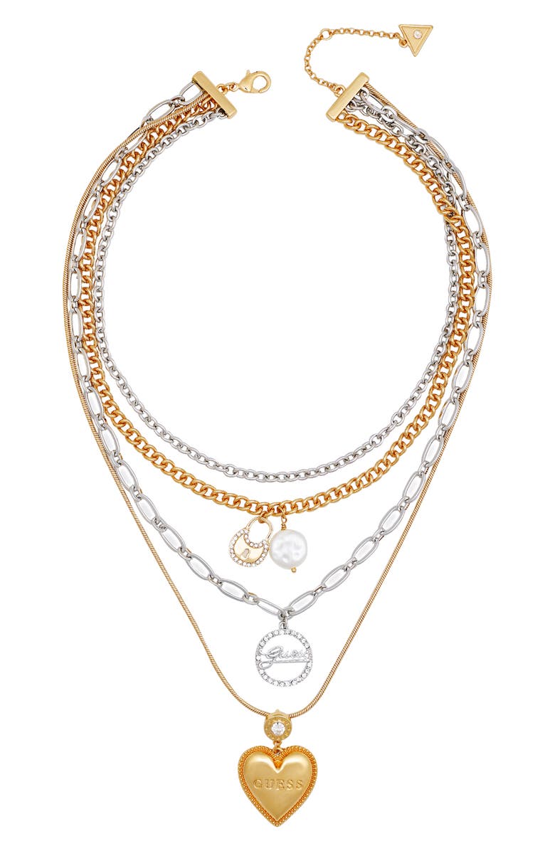 GUESS Crystal Pendant Two-Tone Layered Necklace, Main, color, Two Tone