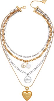 GUESS Crystal Pendant Two-Tone Layered Necklace