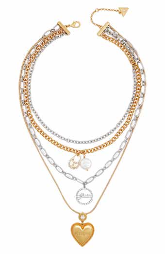 GUESS Crystal Pendant Two-Tone Layered Necklace