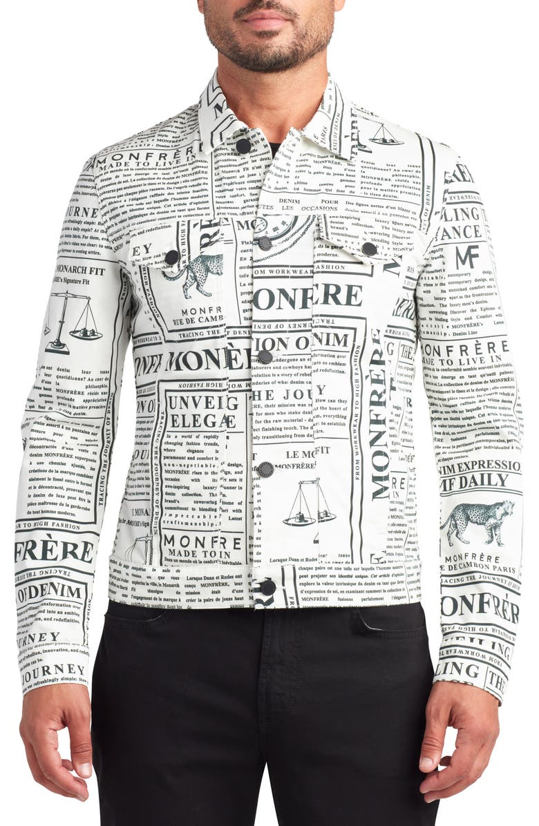Monfrère Dean Daily Newspaper Print Trucker Jacket, Main, color, 