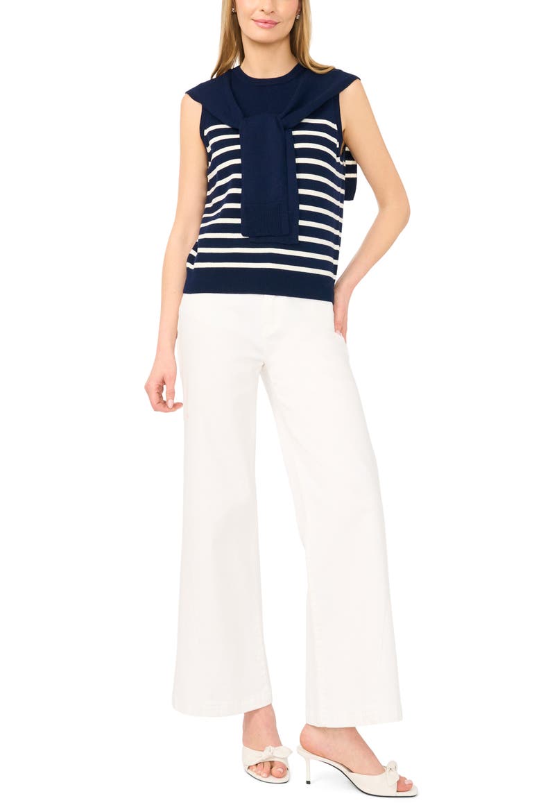 Stripe Front Tie Sleeveless Sweater, Alternate, color, CLASSIC NAVY