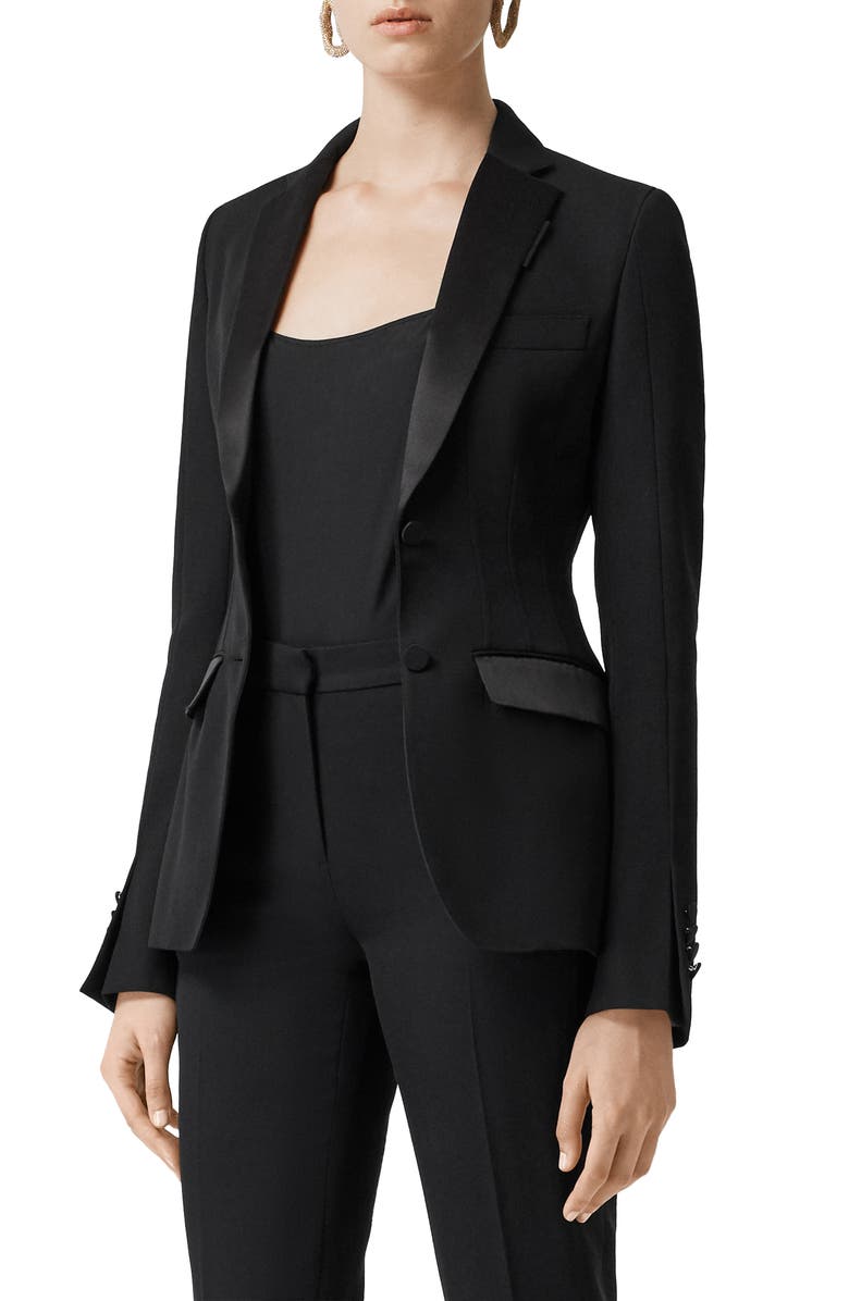 Burberry Otelia Satin Trim Wool Tuxedo Jacket, Main, color, 