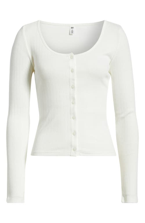 Bp. Scoop Neck Pointelle Cardigan In White