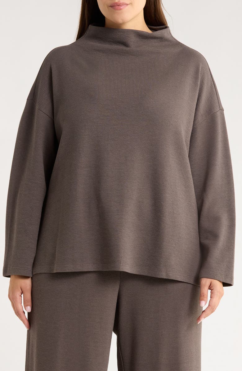 Eileen Fisher Funnel Neck Boxy Organic Cotton Blend Top, Main, color, Rye