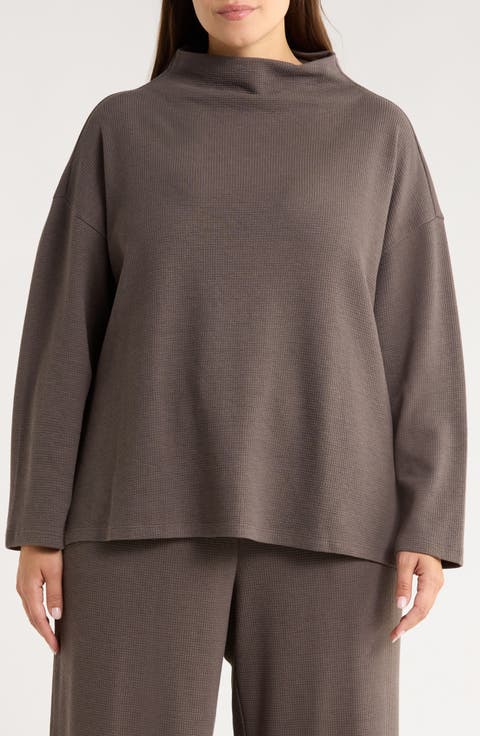 Funnel Neck Boxy Organic Cotton Blend Top (Plus)