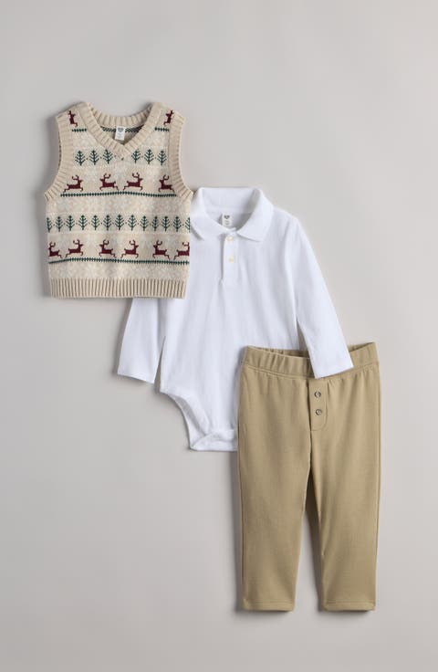 Fair Isle Vest, Bodysuit & Pants Set
