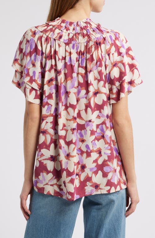 Rails Kamila Printed Split Neck Top In Amaranth