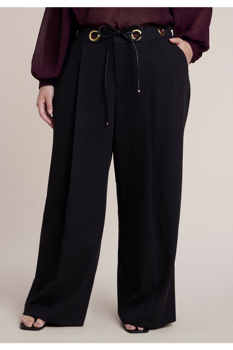 Grommet Detail Trouser With Leather Belt, Alternate, color, BLACK ONYX