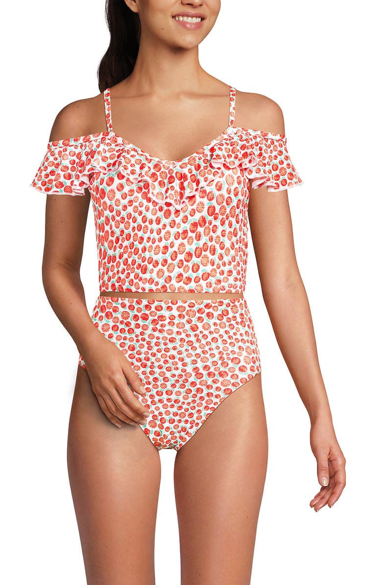 Lands' End Pique Ruffle Tankini Top and High Waisted Bottom Swimsuit Set, Alternate, color, 
