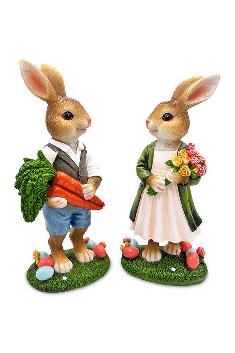 Harvest And Bloom Country Bunny Pair Figurine