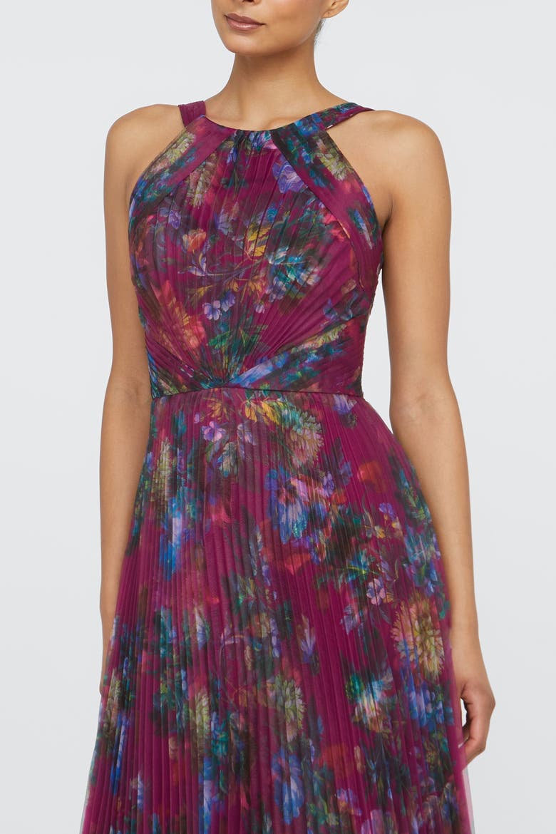 Naveen Pleated Gown, Alternate, color, Sangria Poppy Stripe
