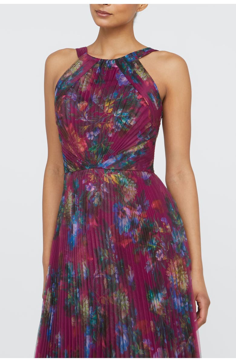 Theia Naveen Pleated Gown, Alternate, color, Sangria Poppy Stripe