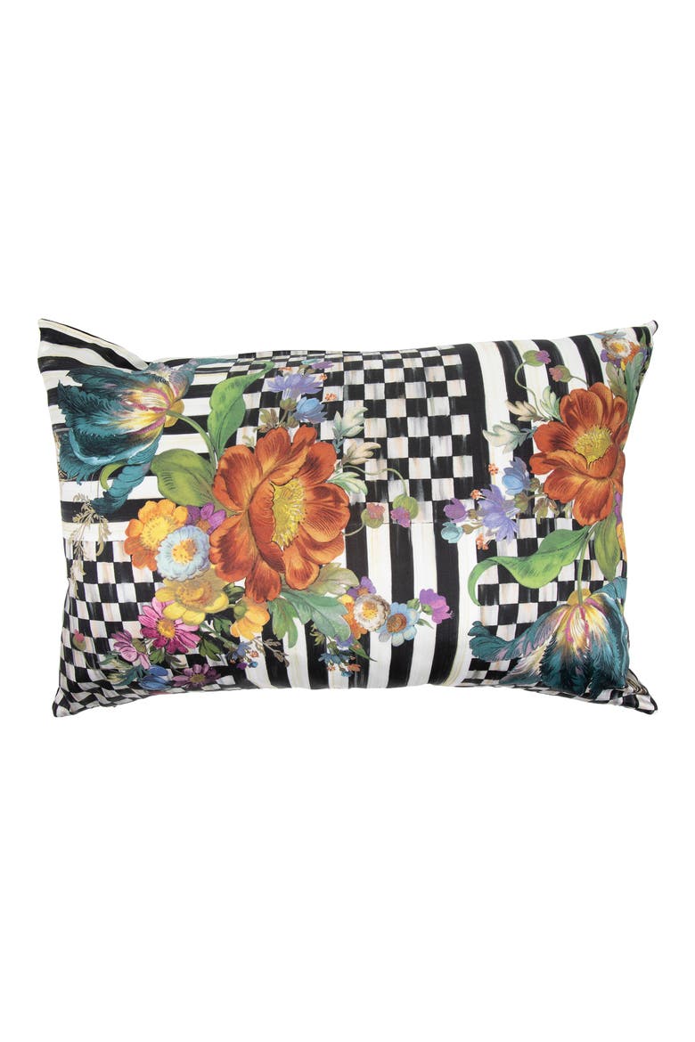 Courtly Flower Market Lumbar Pillow, Main, color, BLACK MULTI