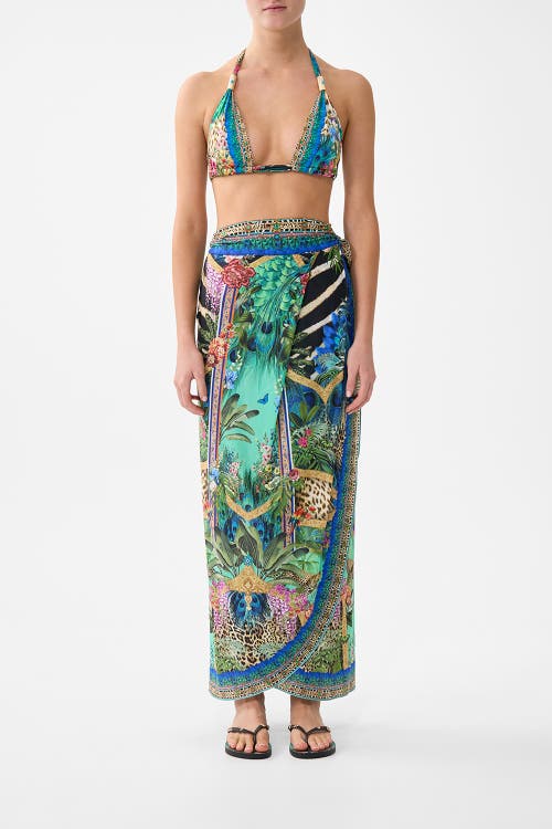 Camilla Draped Wrap Maxi Sarong With Tie Waist In Blue